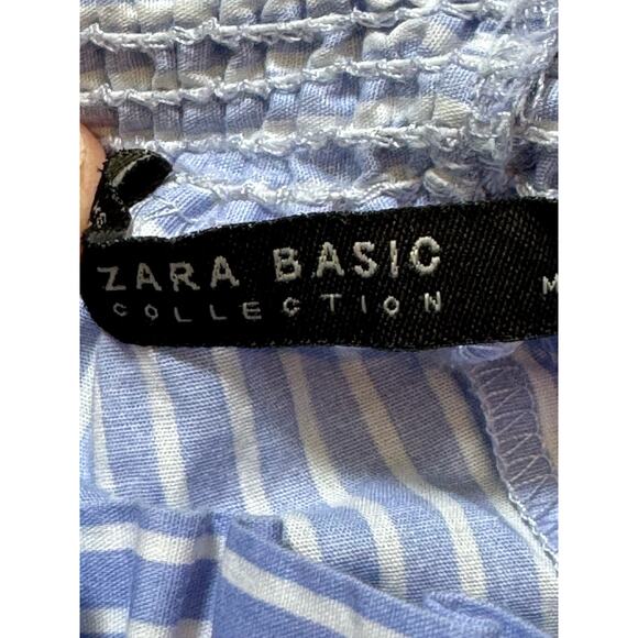 Zara Basics top, medium, blue & white with bow; off the shoulder - Picture 4 of 6